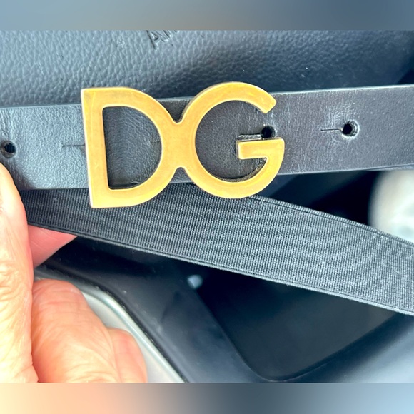 DOLCE & GABBANA Vintage DG Logo Buckle Leather & Stretch Belt M Signed Numbered - Picture 1 of 3